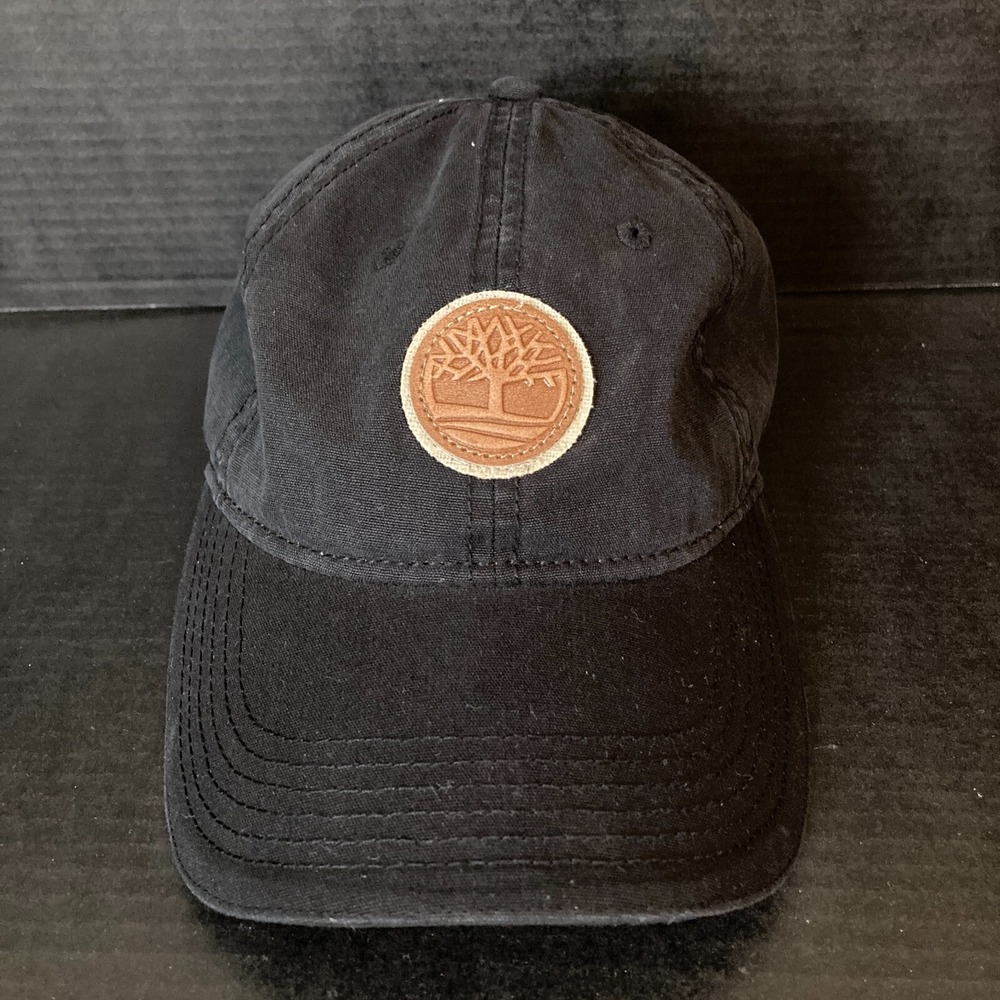 Timberland 6 Panel Hat Leather Patch Logo Strapback ,Black OSFM, Adjustable,2018